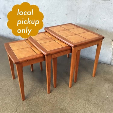 Danish Mid Century BRDR Furbo Teak Wood Tile Nesting Tables set 3 - Vintage 60s 70s Accent End Tables - Local Pick Up Long Beach LA 