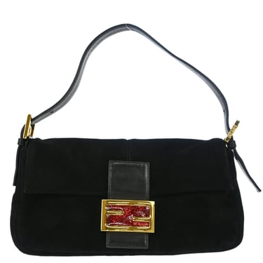 Fendi Black Suede Baguette Handbag