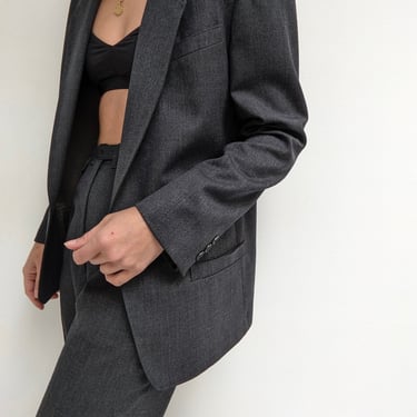 Classic Vintage Charcoal Wool Pantsuit