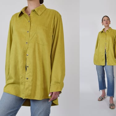 Chartreuse Ultrasuede Shirt | 90's Ultrasuede Shirt | Oversized Chore Coat 