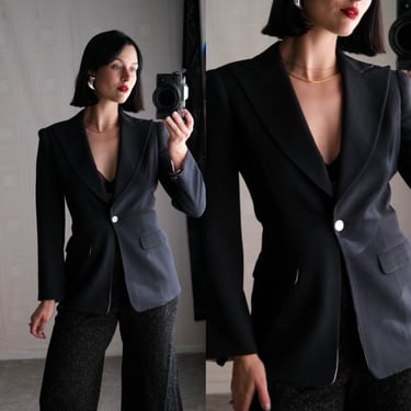 GIORGIO ARMANI Dark Slate Pinhead Check Single Button Peak Lapel Blazer w/ Silk Lining | Made in Italy | Y2K 2000s ARMANI Designer Jacket 