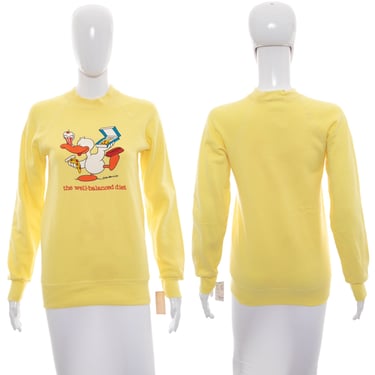 1980's B.C. Clothing Co Yellow And White Duck Print Sweatshirt Size S