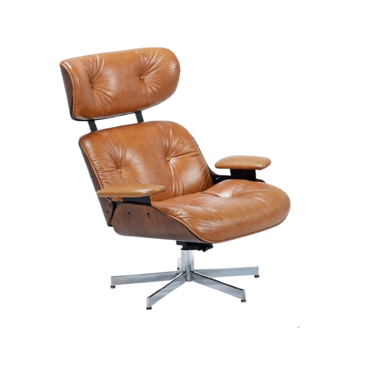 Eames Style Selig Lounge Chair in Cognac Brown