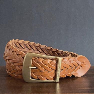 Light brown leather belt, Casual woven braided leather Ralph Lauren belt,  Boho unisex fashion, Womens Large 