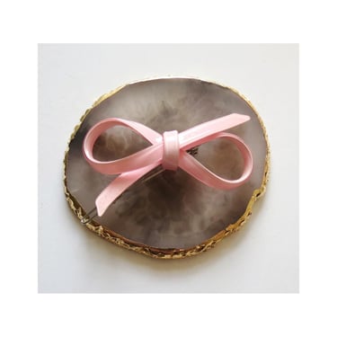 Vintage Pink Bow Barrette - Pretty Retro Ribbon Style Plastic Acetate Hair Clip 