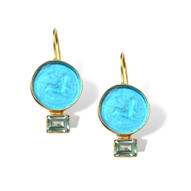 Intaglio Blue Topaz Earwire