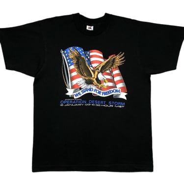 Vintage 1991 Operation Desert Storm “We Stand For Freedom” American Flag & Bald Eagle Graphic T-Shirt Size Large 