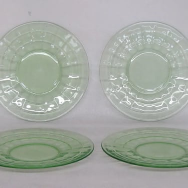 Uranium Vaseline Glass Green Square Block Pattern Small Plates Set of Four 3380B