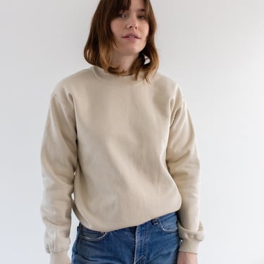 Vintage Light Beige Crew Sweatshirt | Unisex Cotton Blend Cozy Fleece | S 