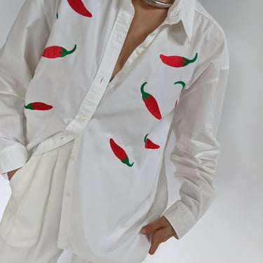 Vintage Embroidered Chili Pepper Blouse