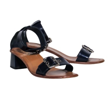Prada - Navy Patent Leather Smooth Anklestrap Sandals Sz 8