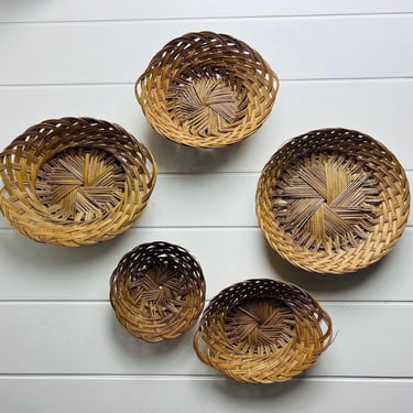 Antique Wicker Basket Set of 5, basket wall display, for Boho, rustic, cottage, farmhouse decor 