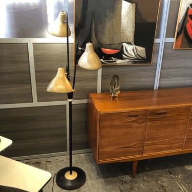 Mid-Century Black &amp; Gold Triple-Head Floor Lamp