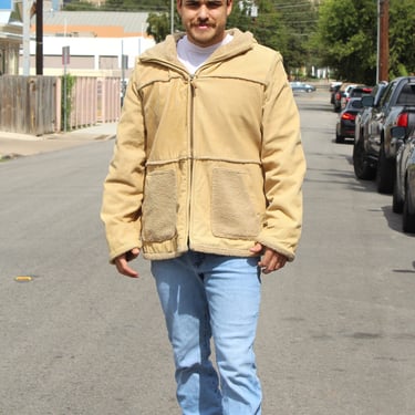 Sherpa Hoodie, Mens Corduroy Jacket, Vintage Weather Tamer Jacket, XL Men, Tan Corduroy Jacket 