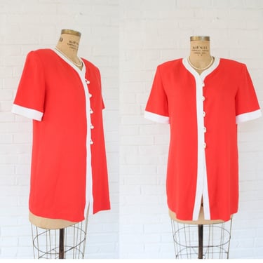 1960's Bold Red Short Sleeve Blouse or Mini Dress 