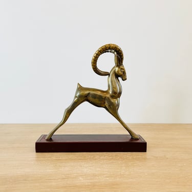 Vintage Mid Century Modern Brass Ibex Sculpture 