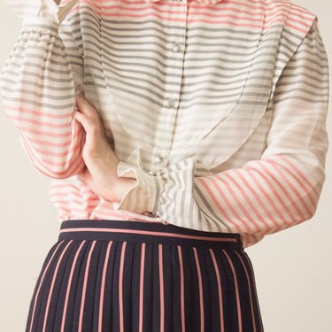 1970s Ted Lapidus Silk Striped Blouse 