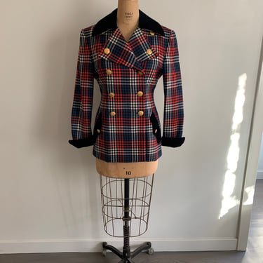 Mondi vintage 80s/90s plaid wool blazer with velvet details-size M 