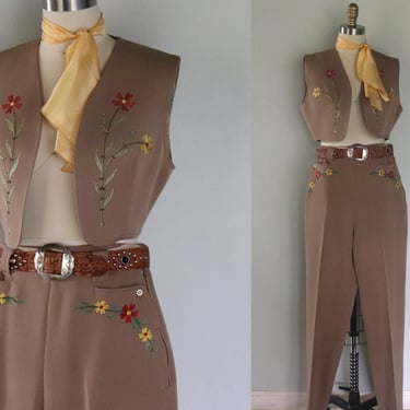 RESERVED Vintage 1940s 1950s H Bar C Womens Western 2 Piece Embroidered Suit 