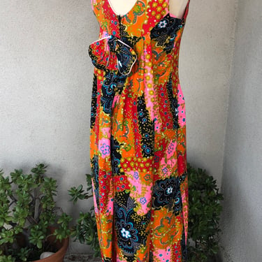 Vintage 70s mod luau cotton Hawaiian maxi dress sz M by Charlotte of California by Glazier 