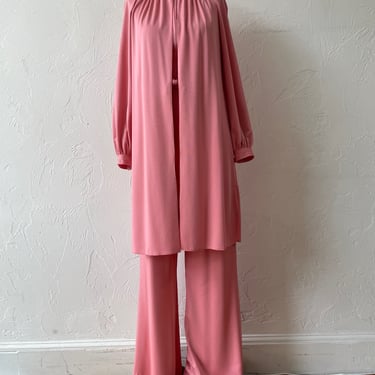 Vintage 1970s Bubblegum Pink Jumpsuit &amp; Duster Coordinate Set S