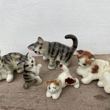 Vintage Cat Figurines, Bone China, Small Cat Figures, Miniature Cats, Kittens 