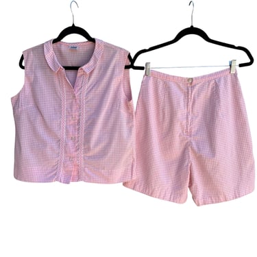 Juliana of California Vintage Womens Pink Gingham Sleeveless Blouse Shorts Set