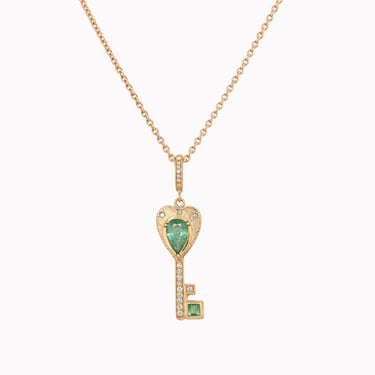 Emerald &amp; Diamond Key Necklace