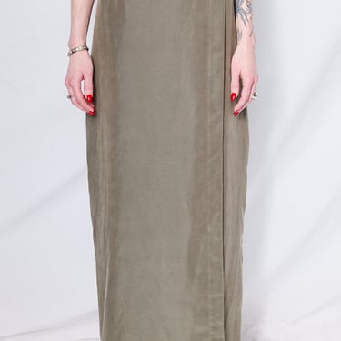 Grey Modal Poplin Long Wrap Skirt