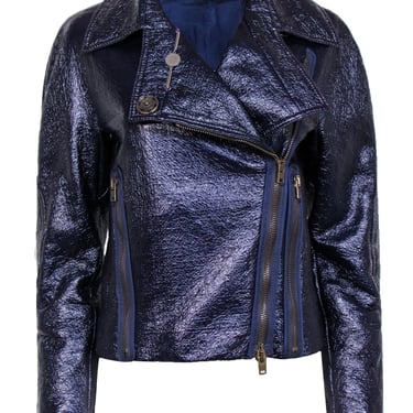 Stella McCartney - Deep Purple Textured Moto Faux Leather Jacket Sz 8
