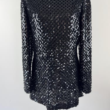 1970s Lucie Ann Beverly Hills Black Sequin Dress 