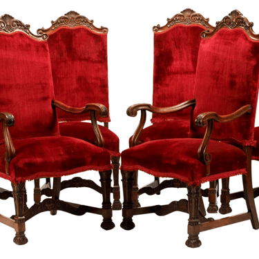 Chairs, Dining, Red ( 6 ) Large Renaissance Style Carved, Vintage / Antique!