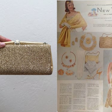 A New York Weekend - Vintage 1960s Gold Glitter Convertible Clutch Handbag Purse 