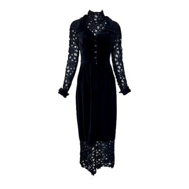 Chloe A/W 1993 Black Velvet & Crochet Neo-Victorian 2 Piece Dress