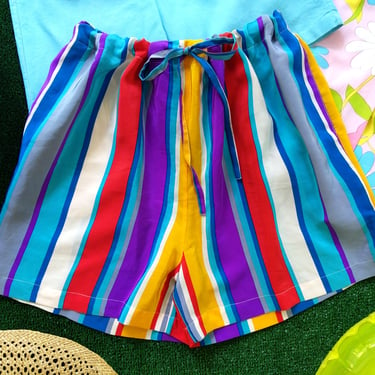 Chic Vintage 80s 90s Colorful Stripe Silk Lightweight Summer Shorts 