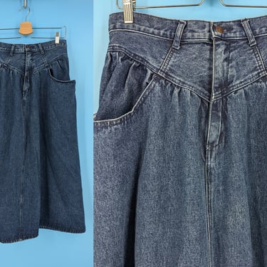 Vintage 80s Jordache Medium Denim Midi Skirt - Eighties Jean Mid Length Skirt 