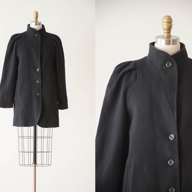 black wool coat | 80s 90s vintage dark academia high collar heavy warm wool oversized blazer coat 