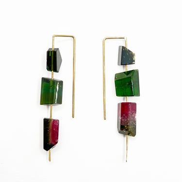 Fail Jewelry | Large Hook Earrings with Pink & Green Tourmaline