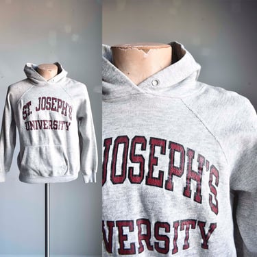 Vintage 1980s Champion Hooded Sweatshirt / Vintage Heather Gray Raglan Hoodie / Champion Sweatshirt / 80s Gray St Josephs University Hoodie 