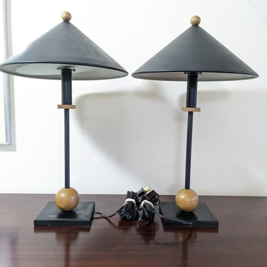 Robert Sonneman for George Kovacs Post Modern Memphis Style Table Lamps. 