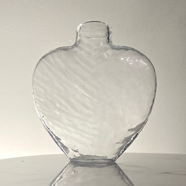 Vintage Pukeberg Sweden ribbed heart glass vase 