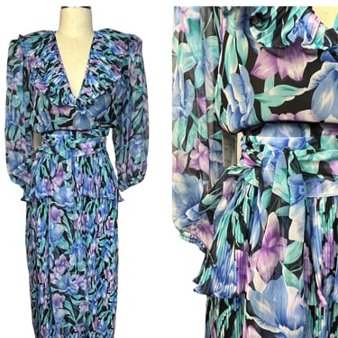 New Oldstock 1980s Susan Freis Floral Ruffle Dress 