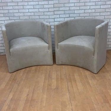 Vintage Barrel Back Lounge Chairs Newly Upholstered in Designer Textured Embossed Scaled 