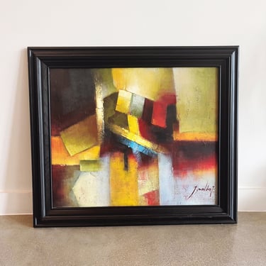 Vintage Abstract Vibrant Original Oil Painting 