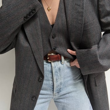 Vintage Pinstriped Wool Vest & Blazer Set