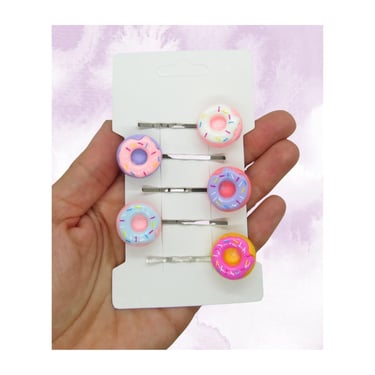 Donuts Hair Clip Set - Cute Pastel Mini Donut Clips - Kawaii Barrettes 