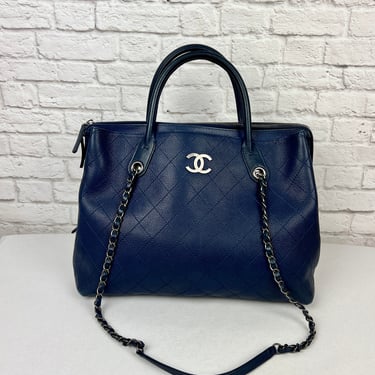Chanel Grained Vegetal Calfskin Small Urban Shopping Tote, Navy