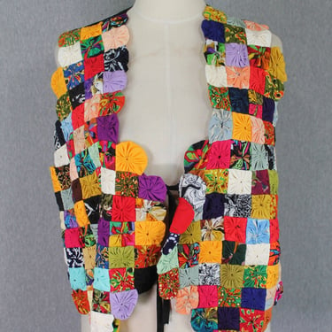 1990s Funky Patchwork Vest || Granny Square || Quilted|| Boho Hippie || Size Medium 