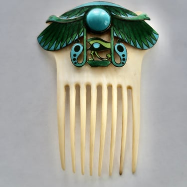 Piel Frères French Art Nouveau Egyptian Revival Champlevé Horn Hair Comb 