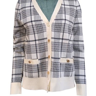 Tory Burch - Ivory & Black Plaid Cardigan Sz M